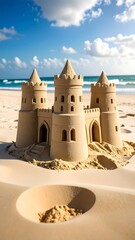 Sandcastle on a sunny beach