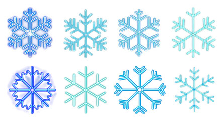 Fototapeta premium PNG Neon snowflakes glowing design elements, element set on transparent background