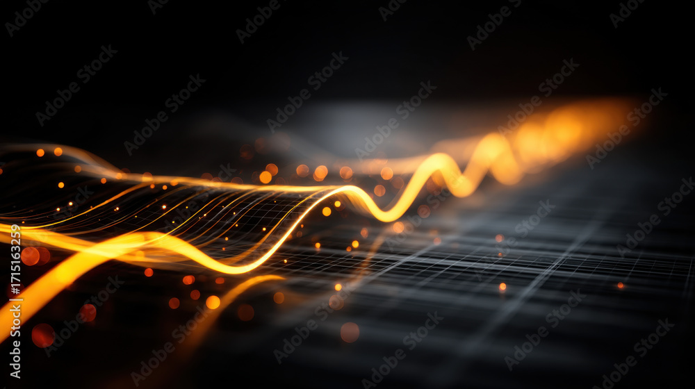 Poster dynamic wave patterns create mesmerizing visual of light and energy, showcasing vibrant orange lines