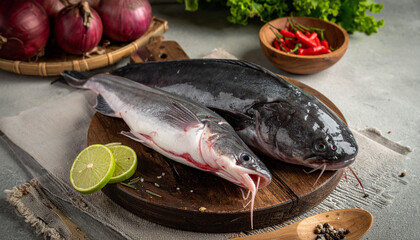 Freshly Prepared Catfish A Culinary Delight with Fresh Ingredients and Herbs