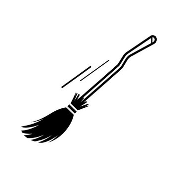 Stylized outline drawing of a broom with a wooden handle and bristles isolate