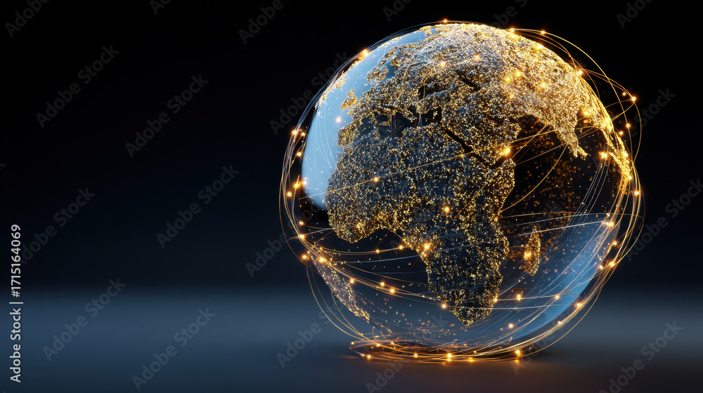Poster glowing globe with interconnected lights represents global connectivity and technology. intricate ne