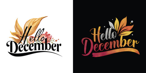 Illustration design of the name Hello December rendered in curved typography with a colorful and vibrant with solid background