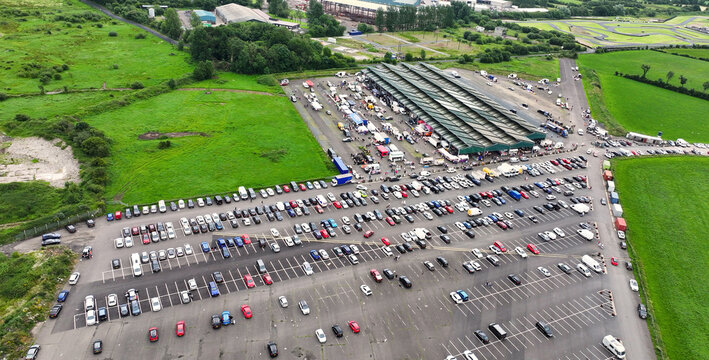 Drone view of Nutt&rsquo;s Corner Sunday Market Antrim Northern Ireland 02-07-2025