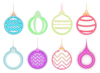 PNG Vibrant neon Christmas ornaments, element set on transparent background