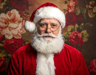 Santa Claus portrait against floral background