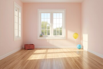 Obraz premium Empty kids room interior background with color walls, shallow depth of focus.