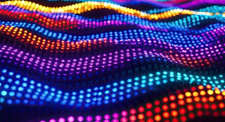 Abstract Wave of Vibrant LED Lights: Multicolored Bokeh and Dynamic Composition