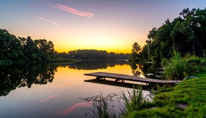 Serene lake sunrise