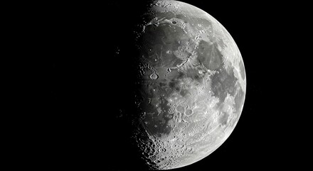 Detailed Lunar Surface: High-Resolution Half Moon with Cratered Terrain