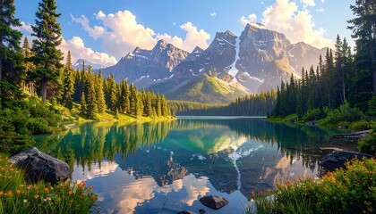 Serene mountain lake at dawn