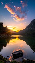 Serene mountain lake at sunrise (2)