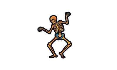 Cartoon Skeleton Dancing with Arms Raised, Showing Bone Structure and Details.