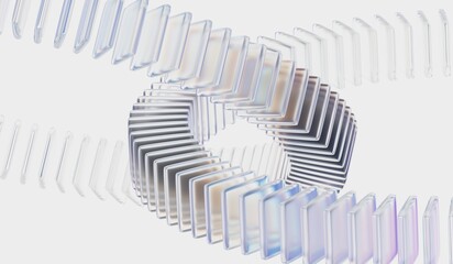 Digital technology, modern wallpaper. Abstract 3d background with glass dispersion cube shapes and circle effect. Geometric iridescent crystal glass. 3D illustration 4k 8k.