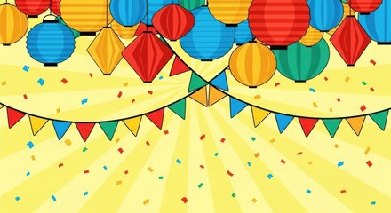 Festive Celebration Background with Lanterns and Bunting Decoration Design