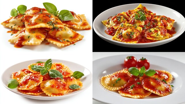 Delicious ravioli served with fresh tomato sauce, basil, a classic Italian food