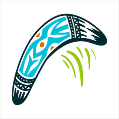 Boomerang in Motion - Indigenous Australian Art AIDOC Week Boomerang in motion with curved edges and sharp tips ochre red