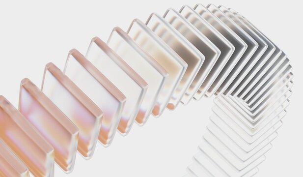 Crystal glass geometric iridescent. Abstract 3d background with glass dispersion cube shapes and circle effect. Modern wallpaper, digital technology. 3D illustration 4k 8k.