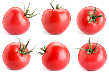Fresh ripe tomatoes isolated on white, set