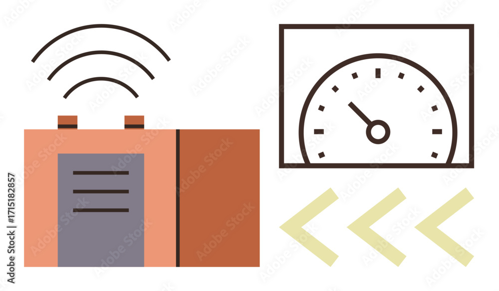 Poster wireless signal emitting from a compact device paired with a speed gauge and directional arrows. ide