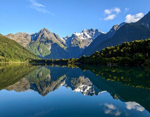 Serene mountain lake reflection