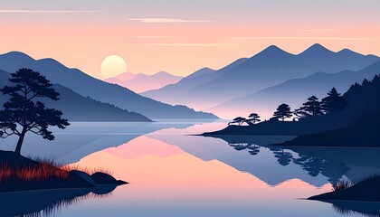 Serene mountain lake sunrise (1)