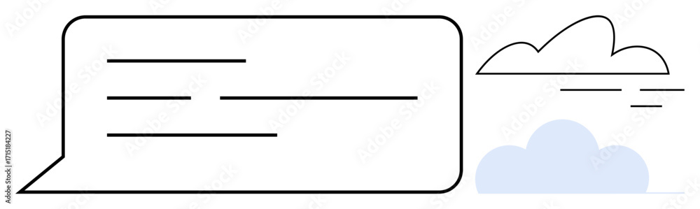 Poster speech bubble with horizontal lines suggesting text paired with outlined clouds. ideal for communica