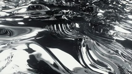 A mesmerizing, seamlessly looping animation of flowing liquid metal with a silver and chrome texture. Abstract waves and ripples move slowly in a dark, minimalist environment. Photorealistic, 8K, stud - Powered by Adobe