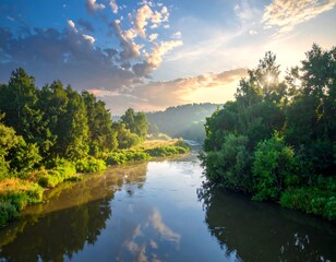 Serene river at sunrise (1)