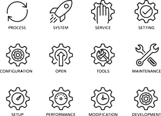 Gear and Cogwheel Icons Set for Process, System, Service, Setting, and Configuration Concepts