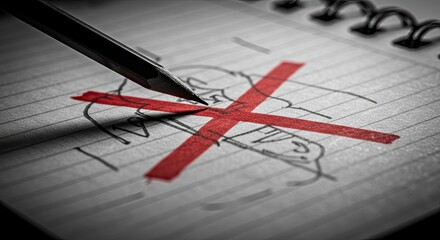 Red X Marks the Spot: Rejection, Decision, and Erasure Concept.