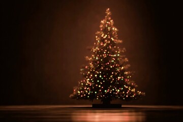 Illuminated christmas tree in front of brown background