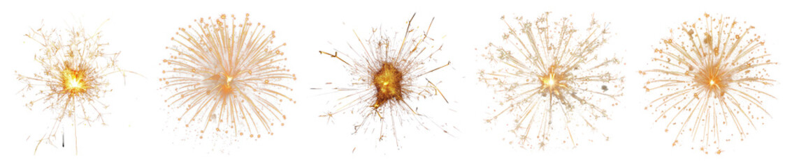 Obraz premium PNG Golden fireworks burst celebration, element set on transparent background