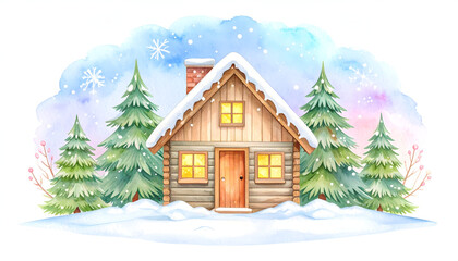 Cozy Winter Cabin in Snowy Forest