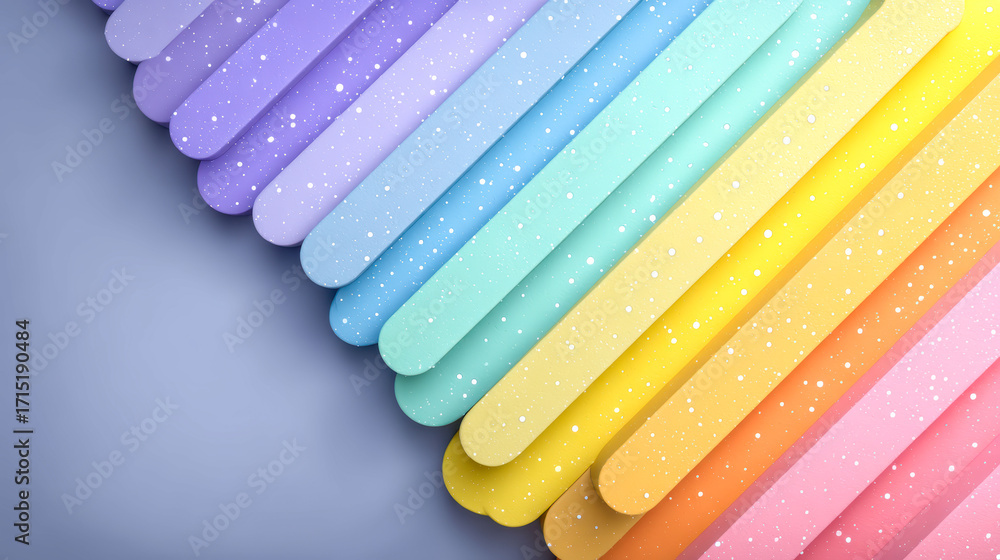 Poster a colorful row of popsicle sticks with a white background. the sticks are in a rainbow order and are