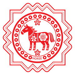 Red horse floral emblem traditional