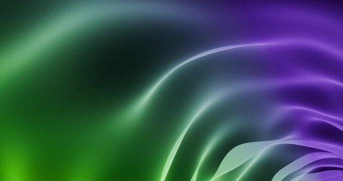 Fitas de luz verde-roxo em movimento &mdash; ondas suaves com gradiente e espa&ccedil;o para texto (loop 12s, 4K) &aacute;rea livre para texto