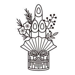 門松のイラスト（線）