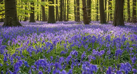 Vibrant Bluebells Carpet a Spring Forest Floor