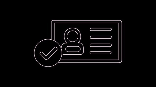 Identity verified pixel perfect linear icon. ID card with checkmark. Personality approvement. Employee badge. Thin line illustration. Contour symbol. Vector outline drawing. Editable stroke