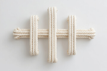 minimalistic arrangement of rope crosses on clean white wall creates striking visual impact