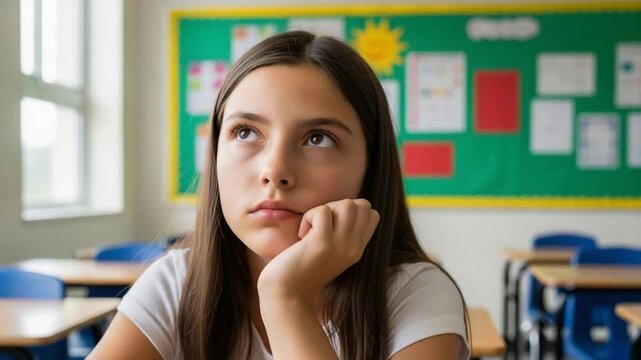 Bored Student in Classroom Daydreaming About Something Else.
