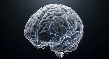 Digital Human Brain with Glowing Neural Network Connections.
