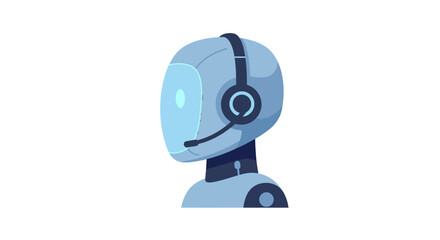 A stylized illustration of a robot head wearing a headset, suggesting customer service or communication.