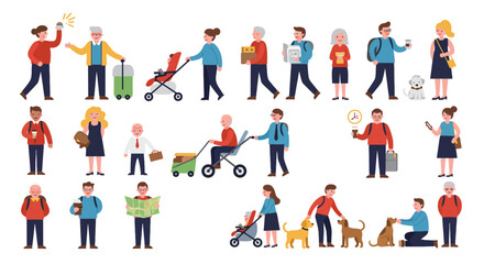 Diverse group of people illustrated in various activities and situations.