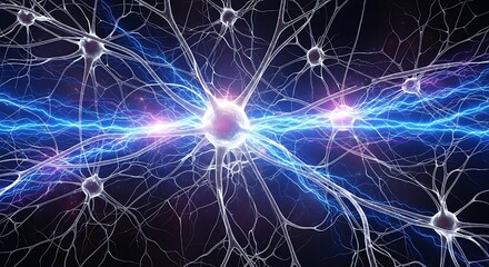 Digital Illustration of Active Brain Neurons Firing.