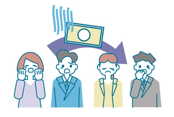 給料ダウンに悲しむビジネスパーソンのイラスト