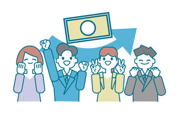 給料アップに喜ぶビジネスパーソンのイラスト