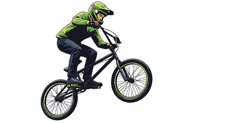 Fototapeta premium BMX Rider Performing a Wheelie Trick Action and Sport Illustration