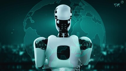 Future financial technology controll by AI robot huminoid uses machine learning and artificial intelligence to analyze business data and give advice on investment and trading decision . 3D rendering . - Powered by Adobe